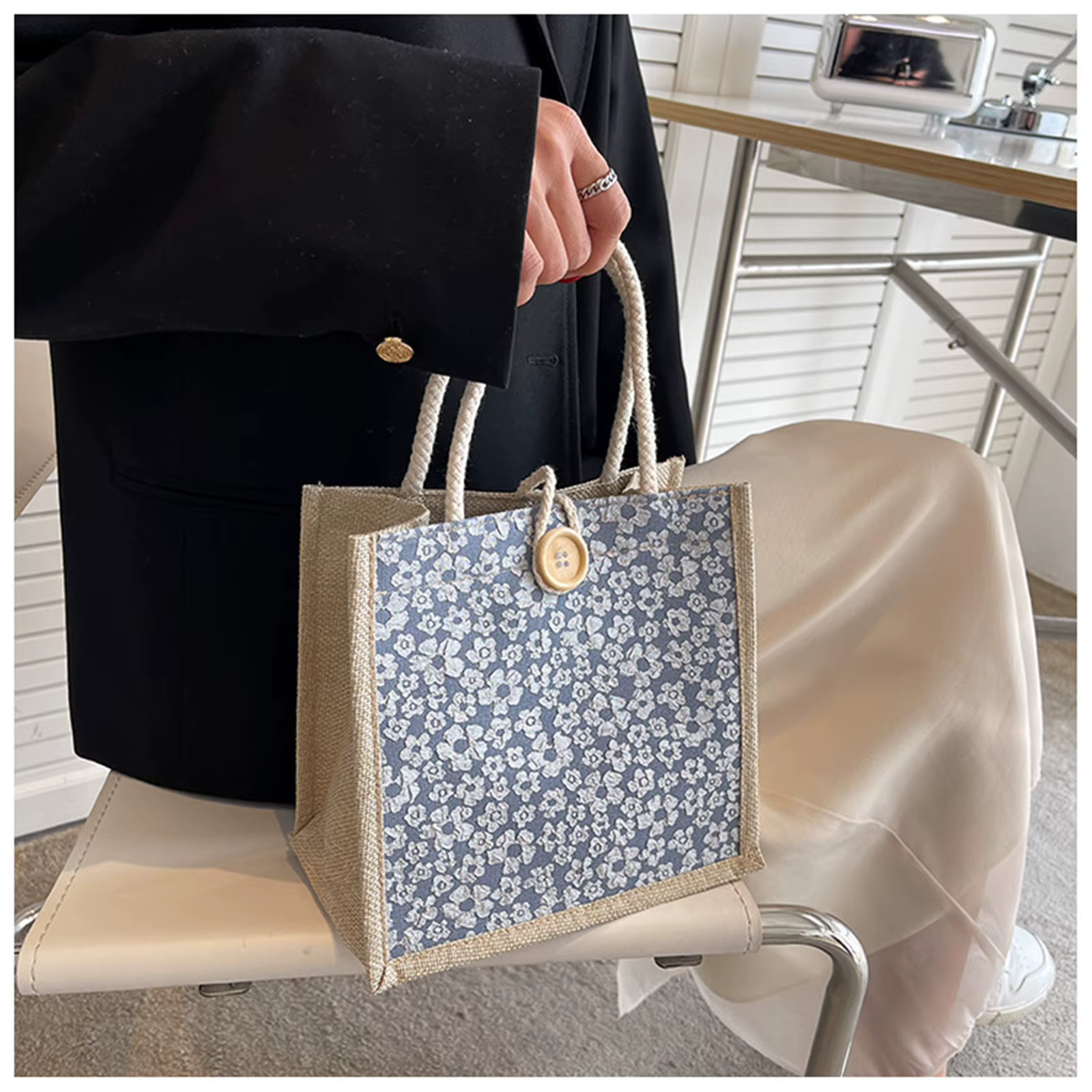 Sac à main en lin avec fermeture éclair pour femme