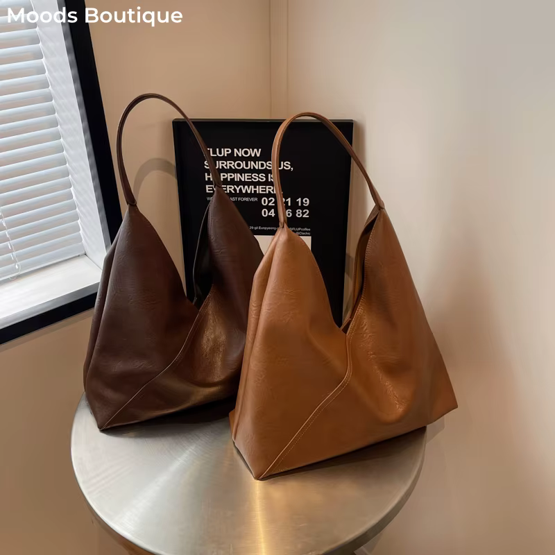 MOODS rétro concepteur 2-en-1 sacs à bandoulière pour femmes en cuir PU souple couleur Pure grande capacité aisselles Hobo Shopper fourre-tout sac à main