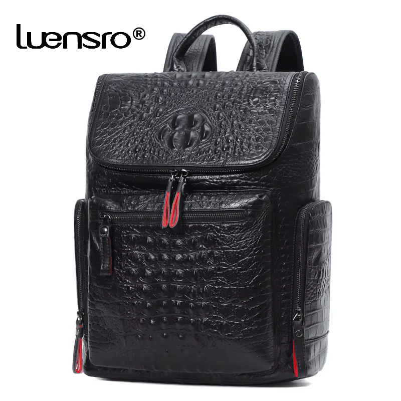 Sac à dos en cuir de crocodile véritable pour ordinateur portable