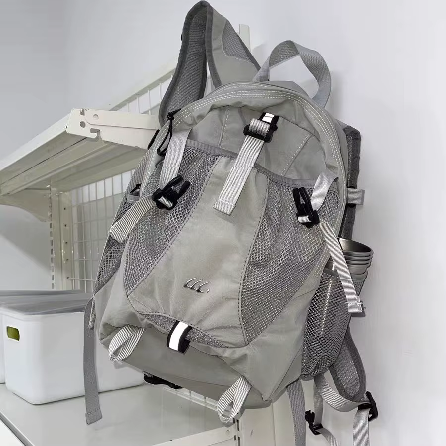 Sac à dos en nylon gris coréen Y2K pour femmes