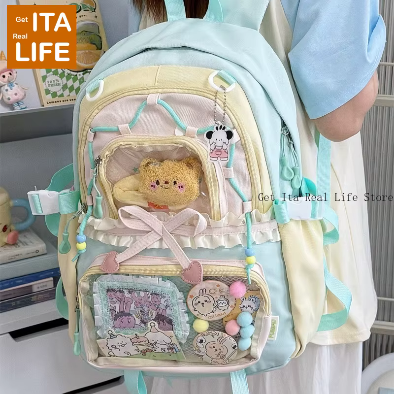 Italife Dopamine Anmie clair Ita sac à dos pour femmes retour à l'école japon fille gros volants Itabag pour épingles affichage avec arcs H259