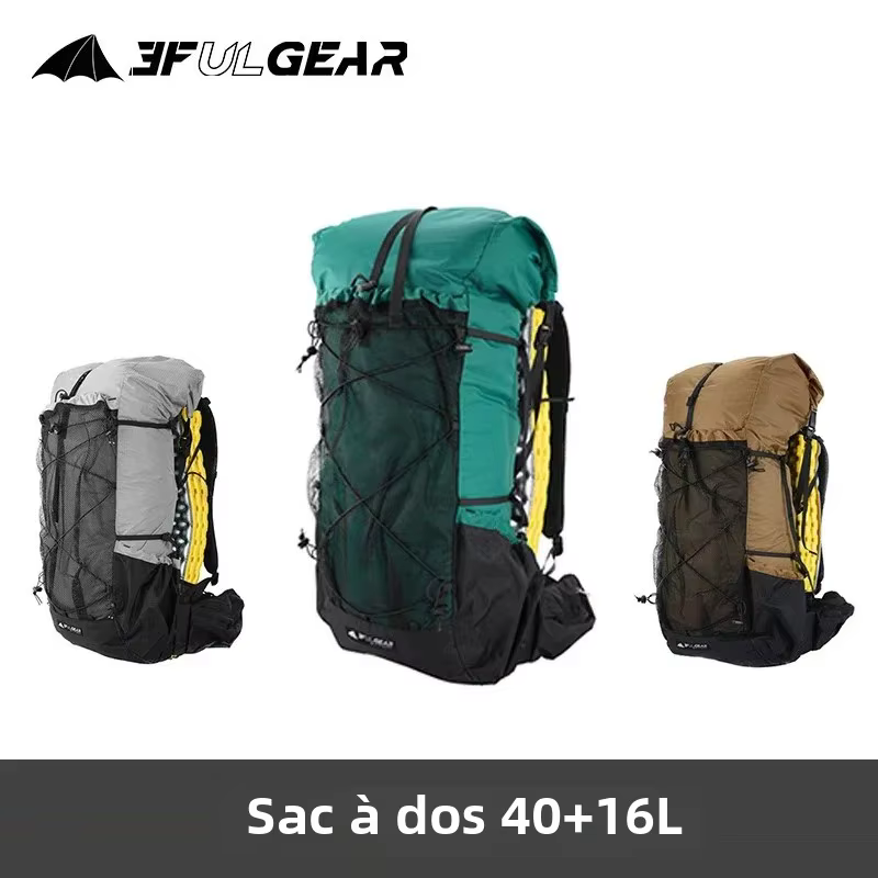 3F UL Gear Sac à dos de randonnée léger et étanche 40 + 16L Camping en plein air Voyage Escalade Trekking Sac à dos avec sangle réglable