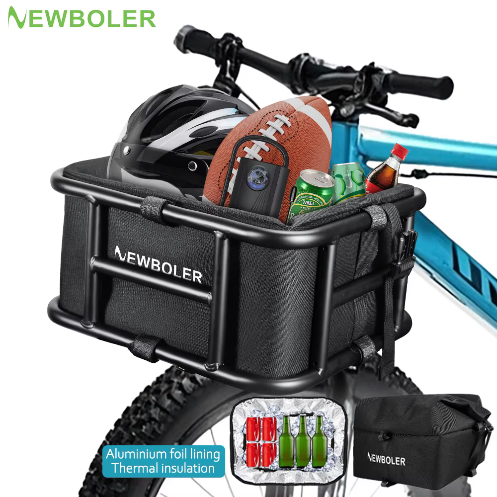 NEWBOLER E-Bike porte-bagages sac en métal lourd grande capacité vélo arrière panier voyage en plein air Shopping vtt