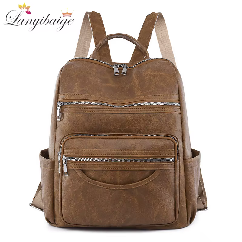Sac à dos classique en cuir véritable pour femmes