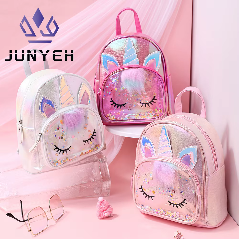 Paillettes licorne mignon PU et peluche enfants étudiant sac à dos dessin animé mode