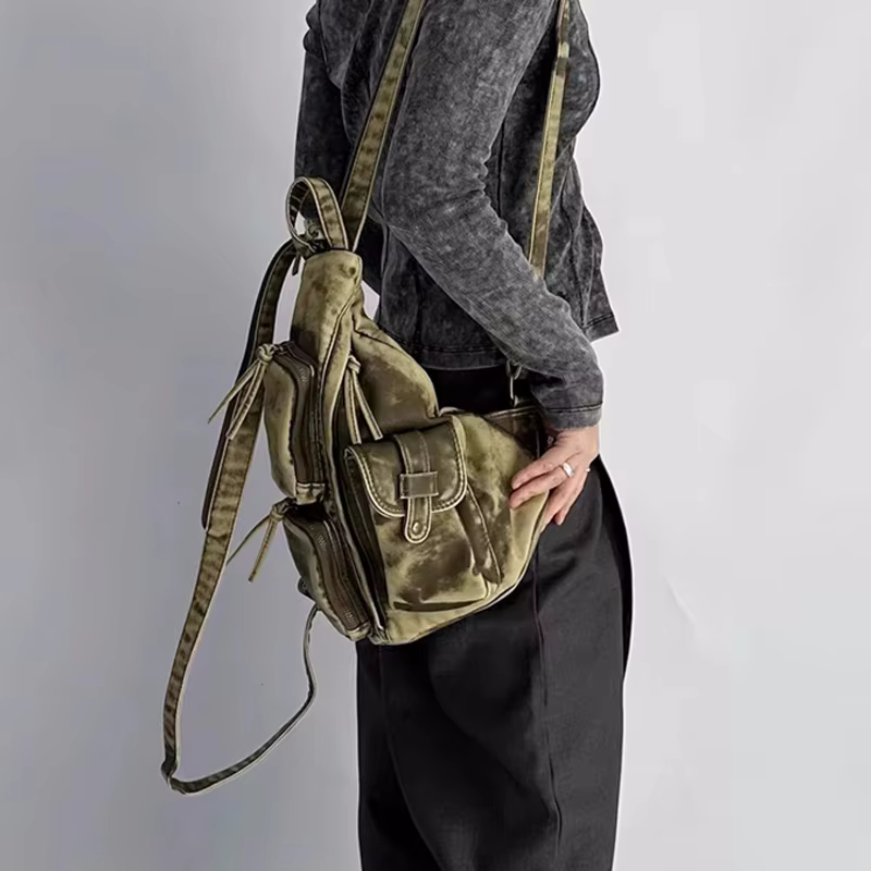 Annmouler-Sac à Dos de Styliste en Cuir Doux Délavé pour Femme