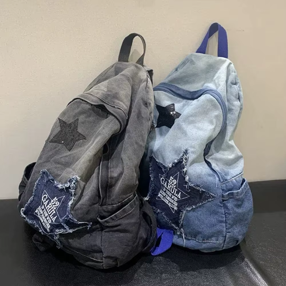 Sac à dos en denim à motif étoile pour étudiants et adultes