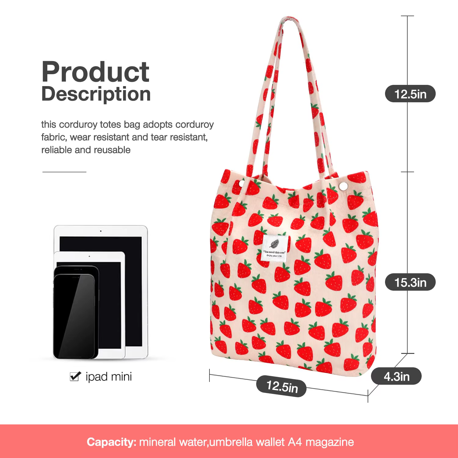 Sac fourre-tout en velours côtelé