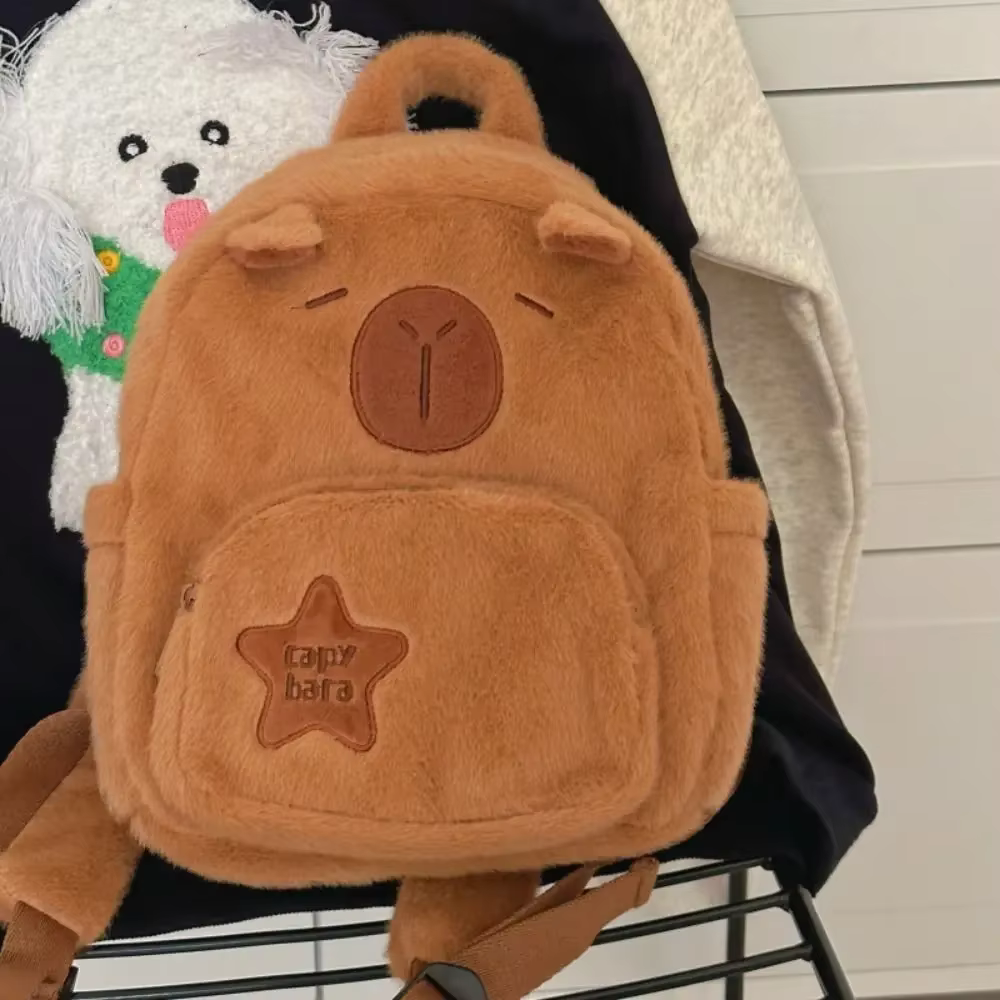 Kawaii Capybara sac à dos en peluche pour femmes polyvalent dessin animé drôle Capibala sac à bandoulière aLrge capacité sac fourre-tout