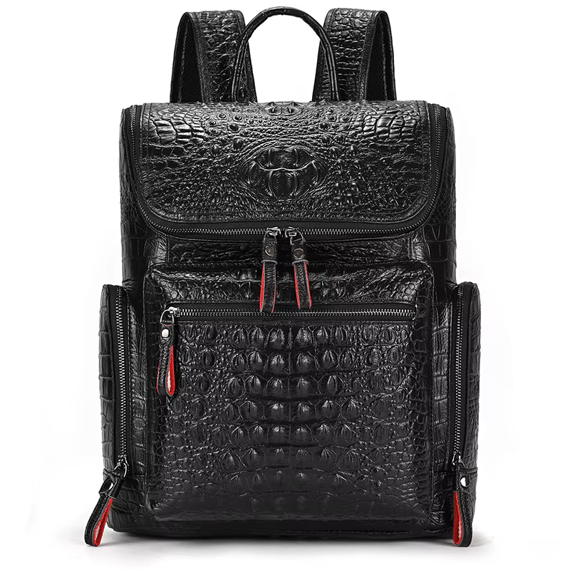 Crocodile en cuir véritable 15.6 pouces sac à dos pour ordinateur portable hommes sacs de voyage sac à dos étanche grand sac à dos pour adolescent cartable