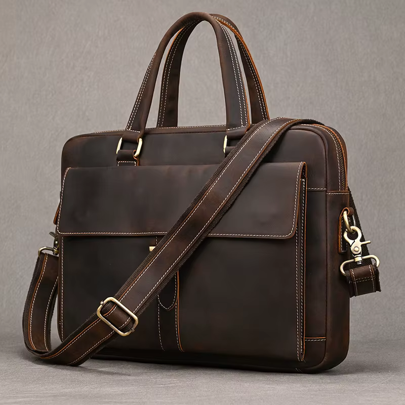 Porte-documents en cuir véritable pour hommes
