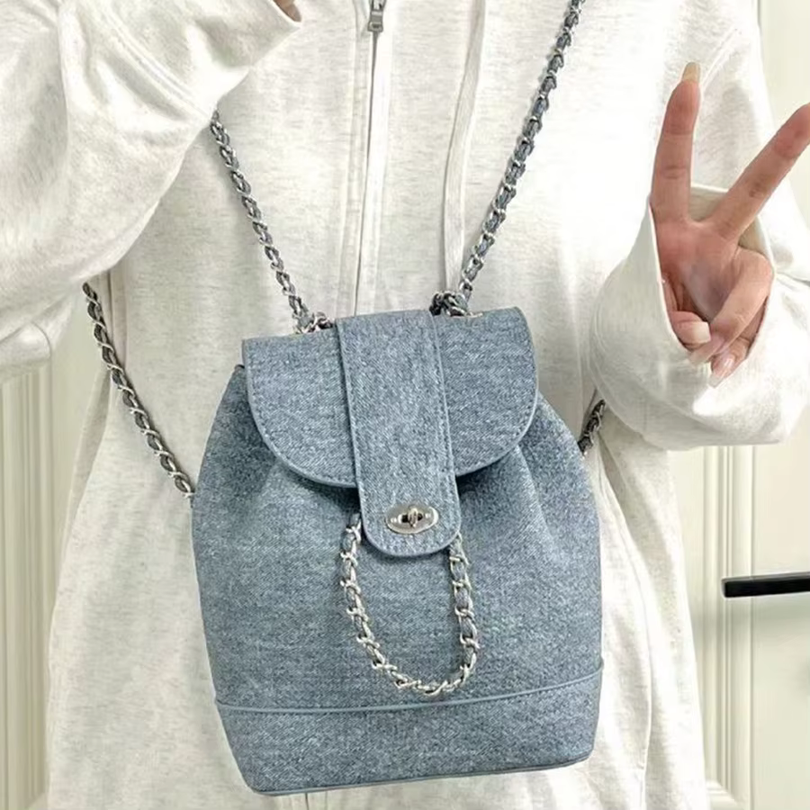 Sacs à dos à rabat en tissu denim pour femmes