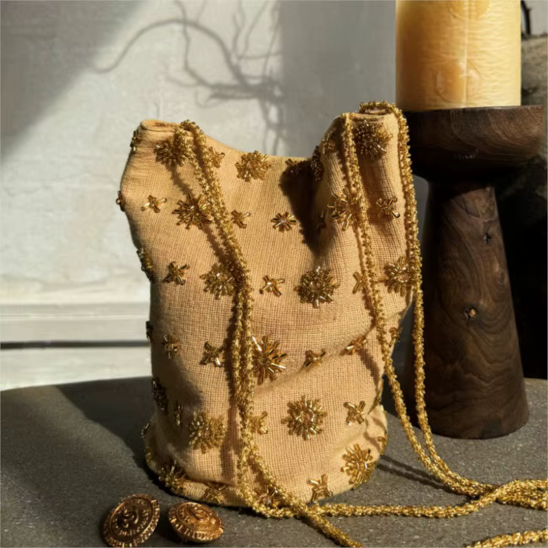 JIAERDI rétro perle broderie seau sac femmes grande capacité sac à bandoulière dames élégant exquis polyvalent sac