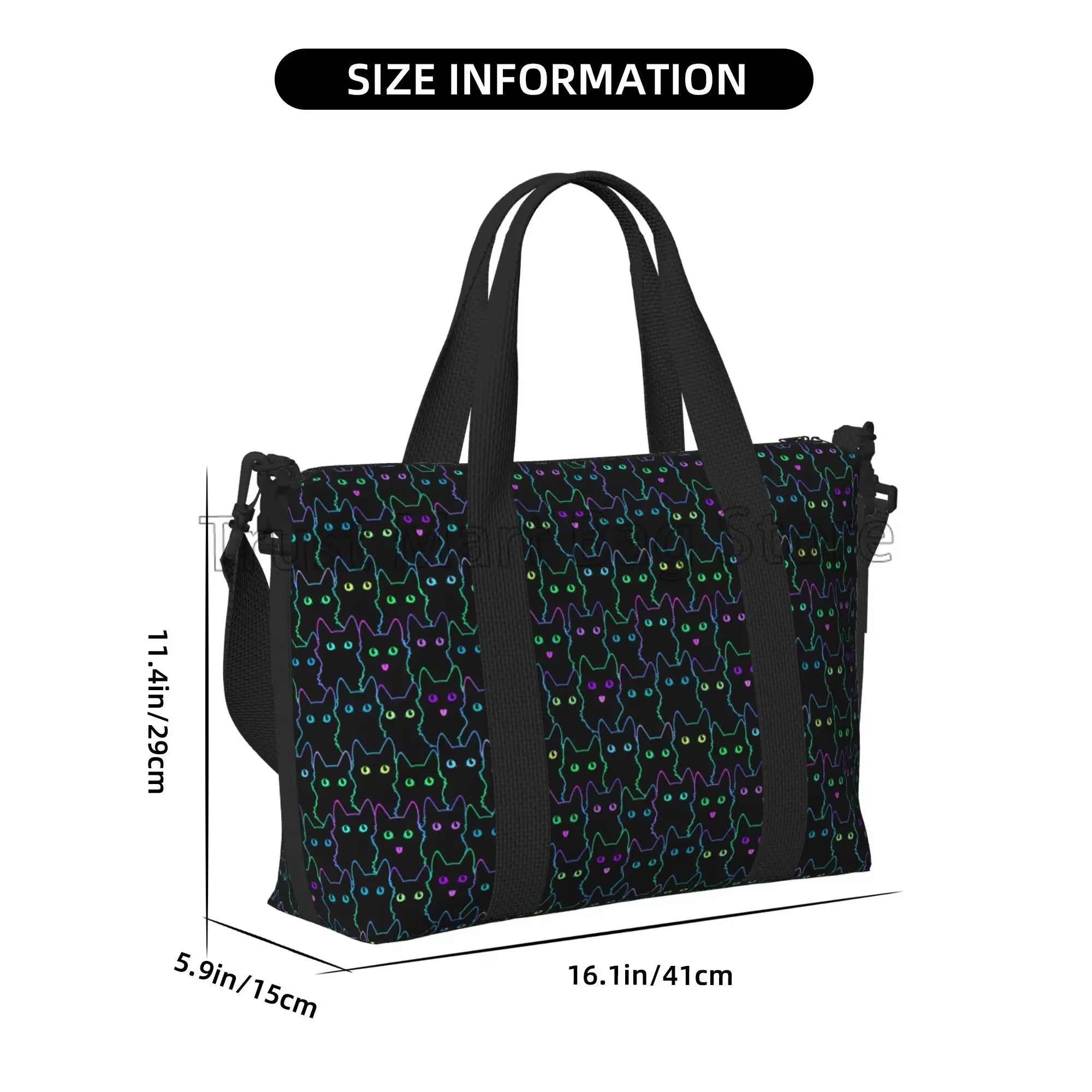 Sac polochon de voyage avec chats noirs de dessin animé mignon