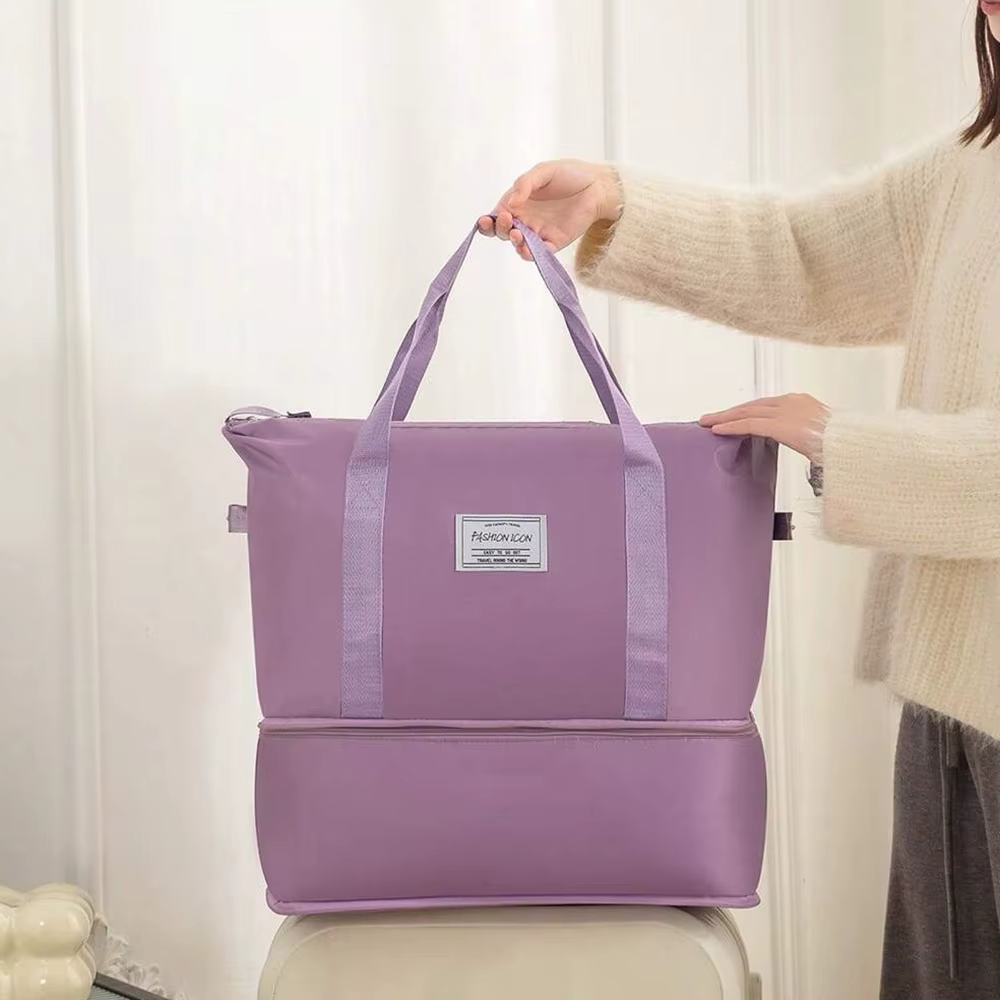 Sac de voyage double couche pliable et à la mode promotionnel ; Sac à main multifonctionnel organisateur de sac à bagages ; Sac de maternité extensible portable léger ; Sac de sport unisexe de séparat