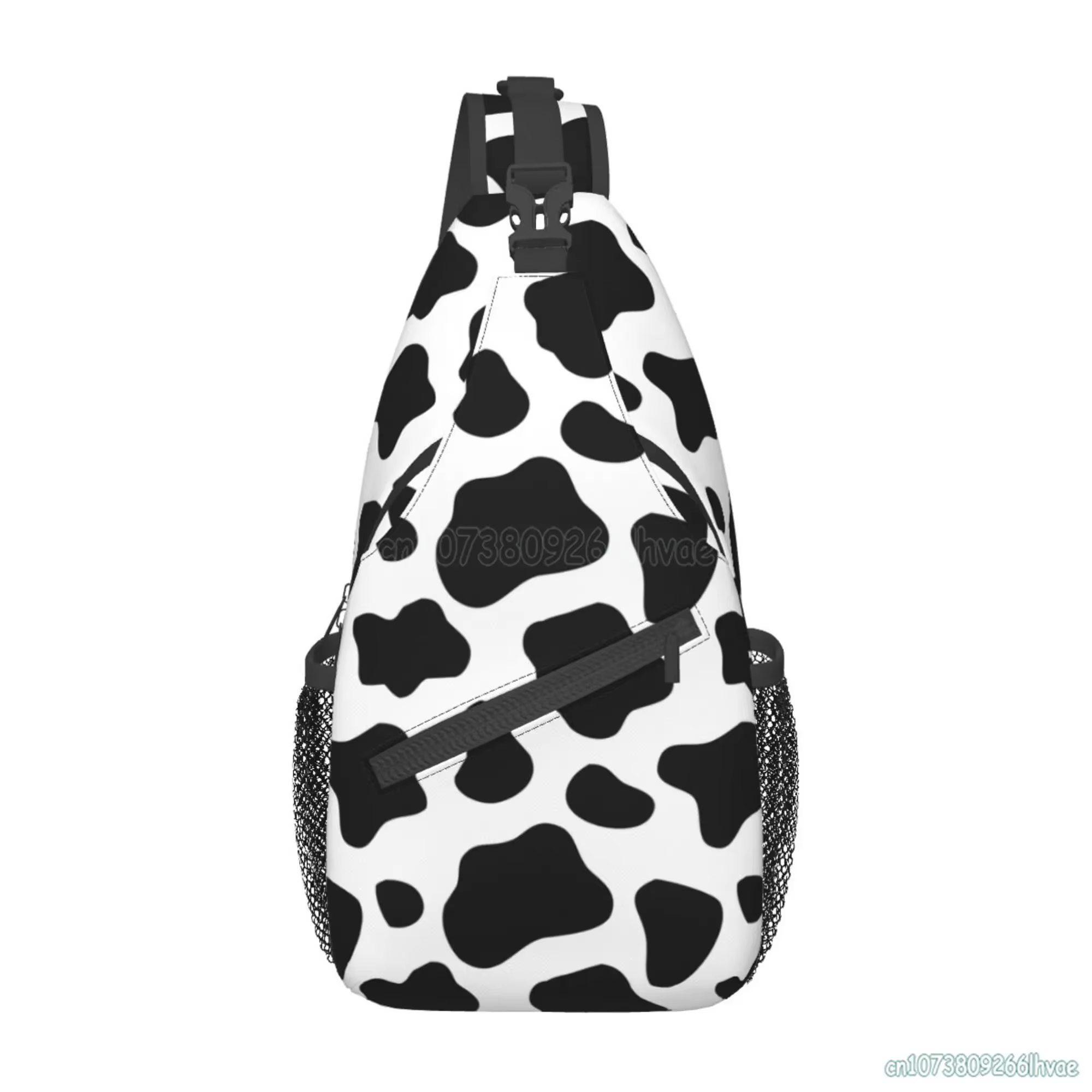 Sac à dos à bandoulière imprimé vache noir et blanc