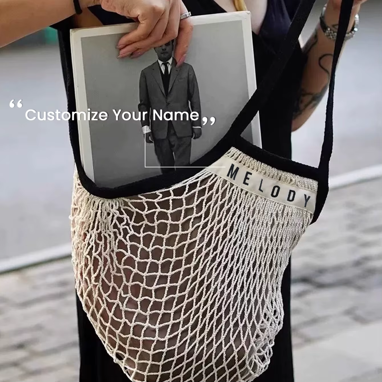 Sac en coton biologique en maille avec nom personnalisé