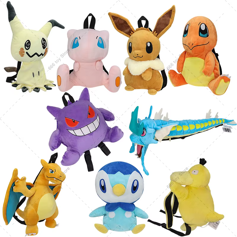 11 Styles Pokemon sac à dos en peluche Mimikyu Eevee Gengar Charizard Gyarados Psycanck sac à dos cadeaux pour enfants adultes