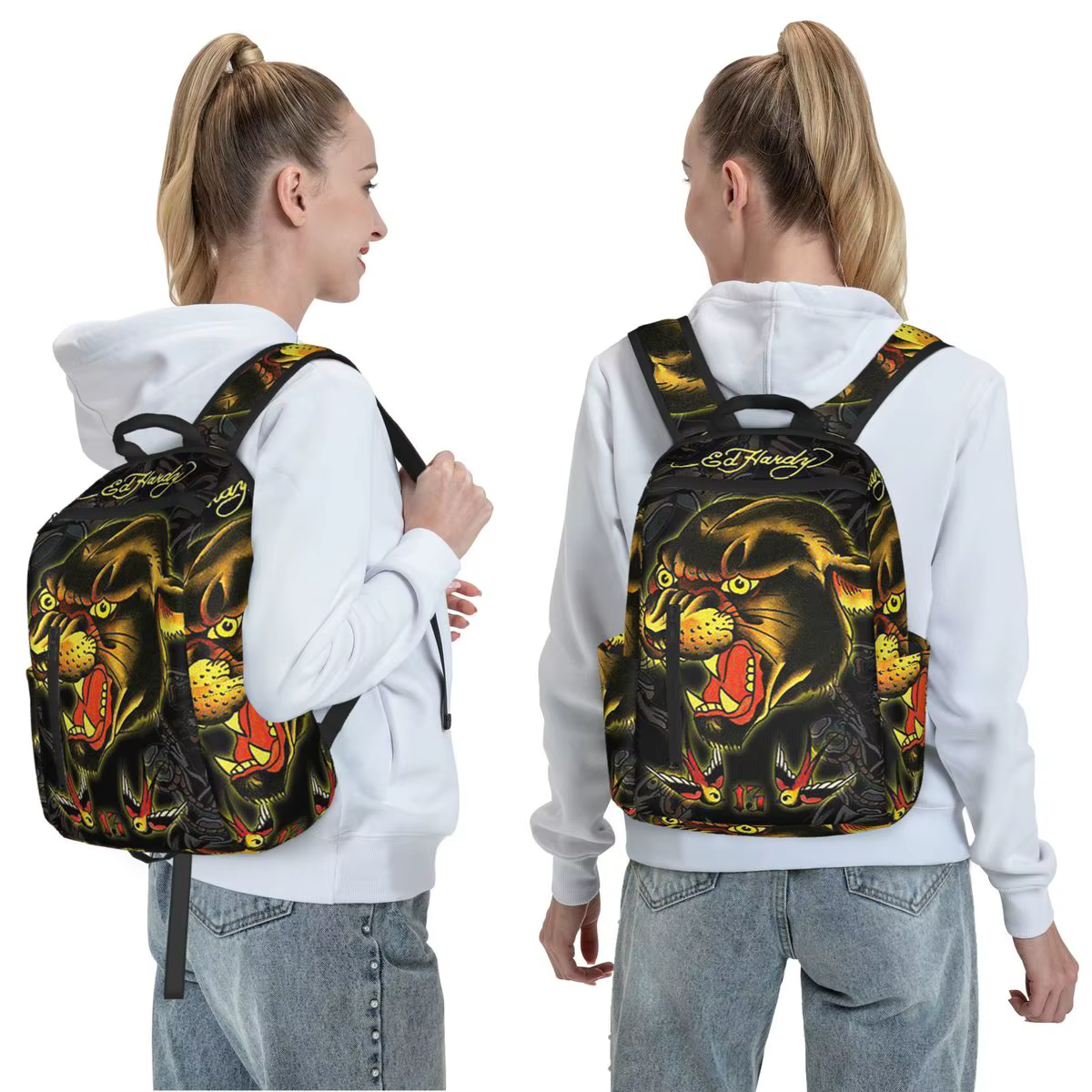 Ed-hardy Tattoo Tiger Skull Sac à dos grande capacité pour garçons et filles