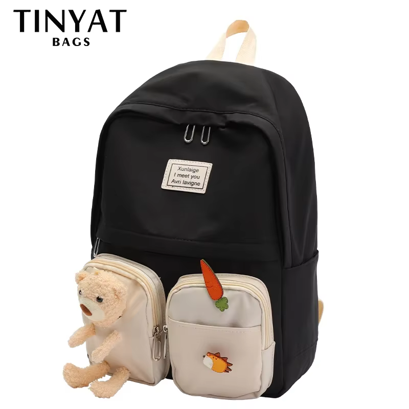 TINYAT Kawaii Bear sac à dos 15.6 pouces grande capacité adolescents pour femmes sac d'école léger sac à dos pour ordinateur portable sangle réglable mignon