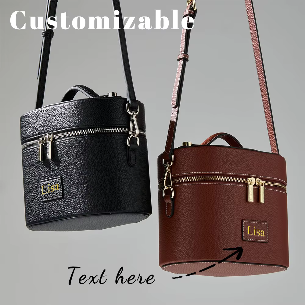 Sac cosmétique en cuir PU personnalisé avec nom : simple
