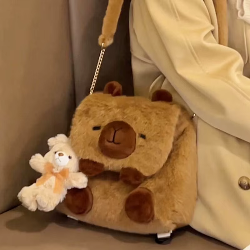 Dessin animé mignon grande capacité Kawaii Capybara en peluche sac à dos cartable étudiant femmes sac à bandoulière sac