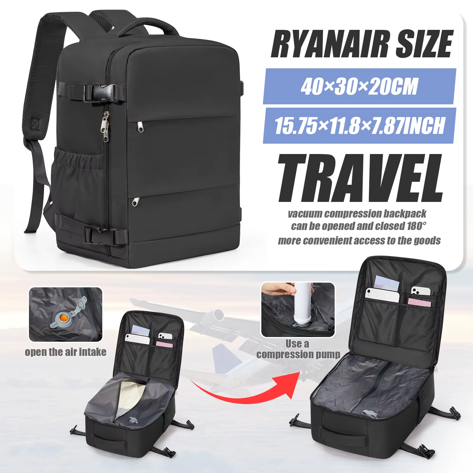 Sac à dos sous vide Ryanair 40x30x20