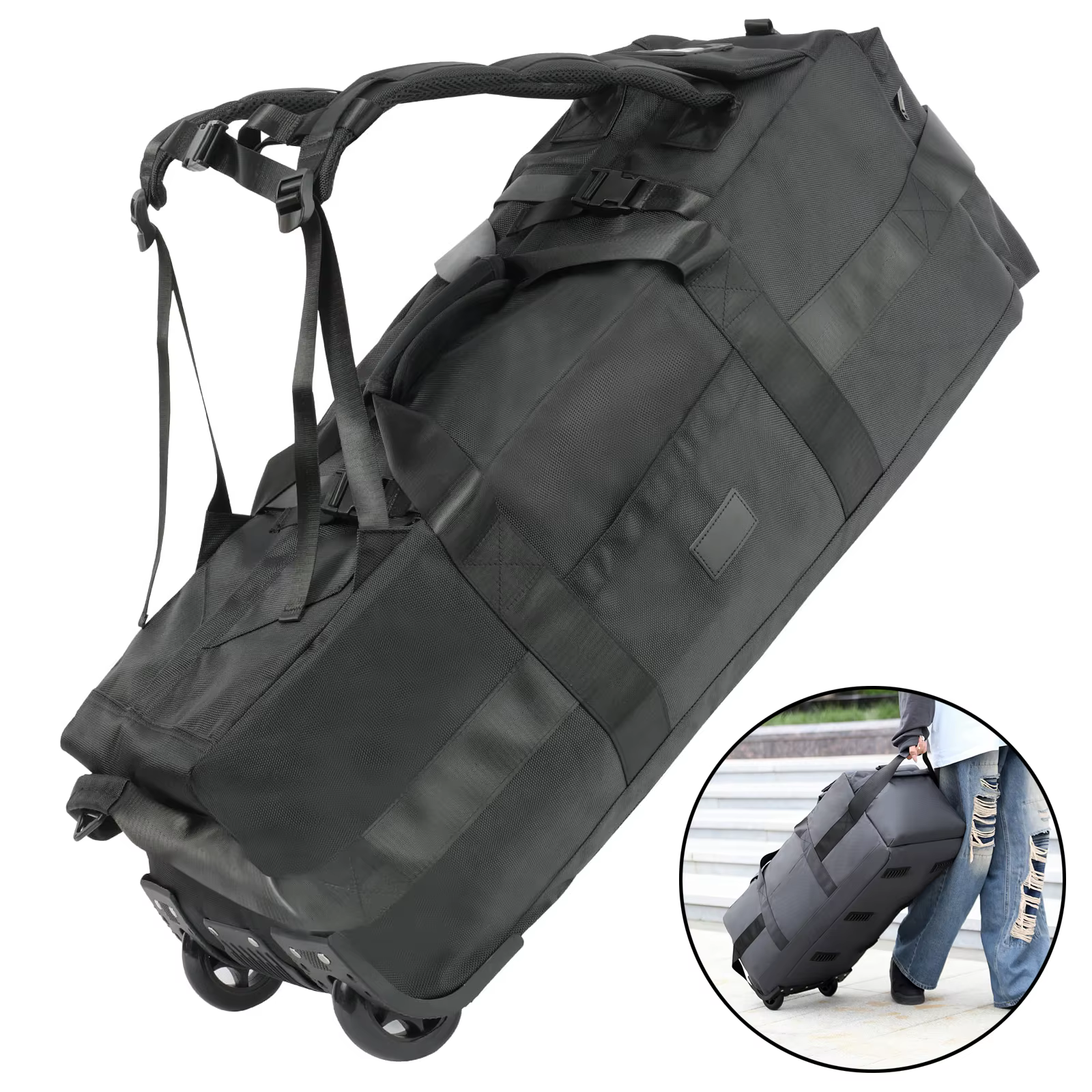Sac de sport roulant 80L avec roulettes Sac de voyage pliable robuste de 31 pouces Bagage