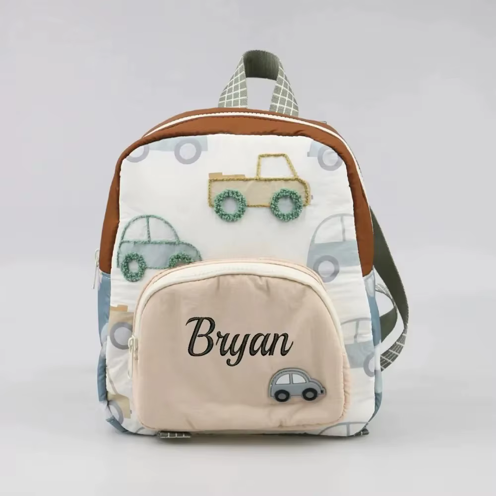 Sac à dos personnalisé pour enfants avec broderie de voiture-sac à couches pour tout-petits avec nom