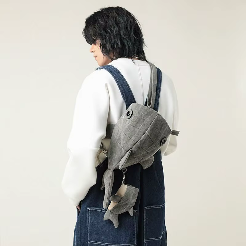 Sac à dos en toile motif requin baleine de dessin animé Kawaii