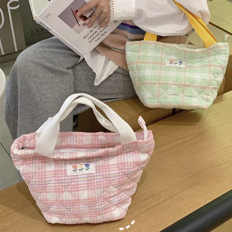 Sac à Lunch à Carreaux Thermique de Grande Capacité pour Femme
