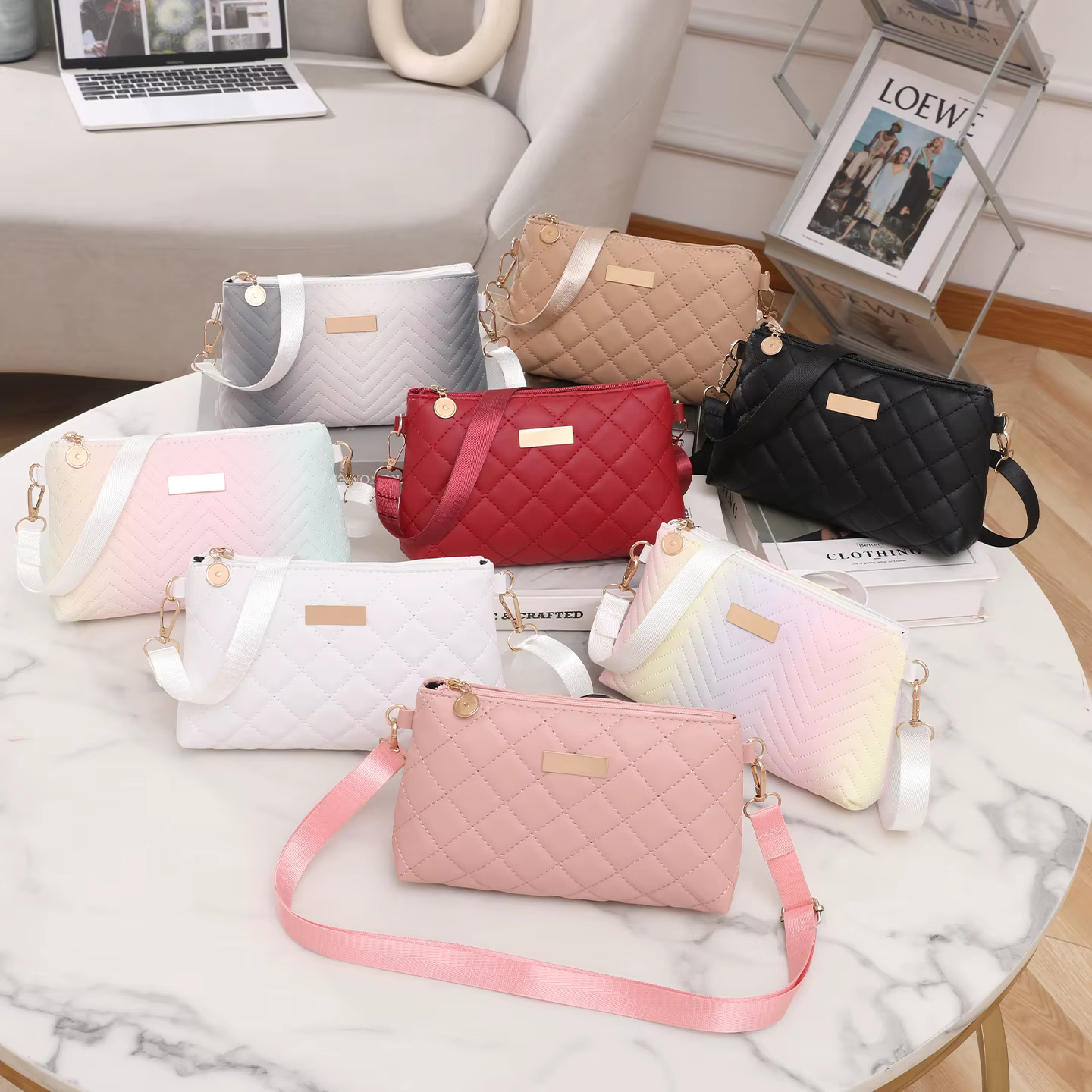 Vente chaude de la saison Style minimaliste urbain grande capacité sac à bandoulière pour femme grille diagonale à la mode couleur unie banlieue B...