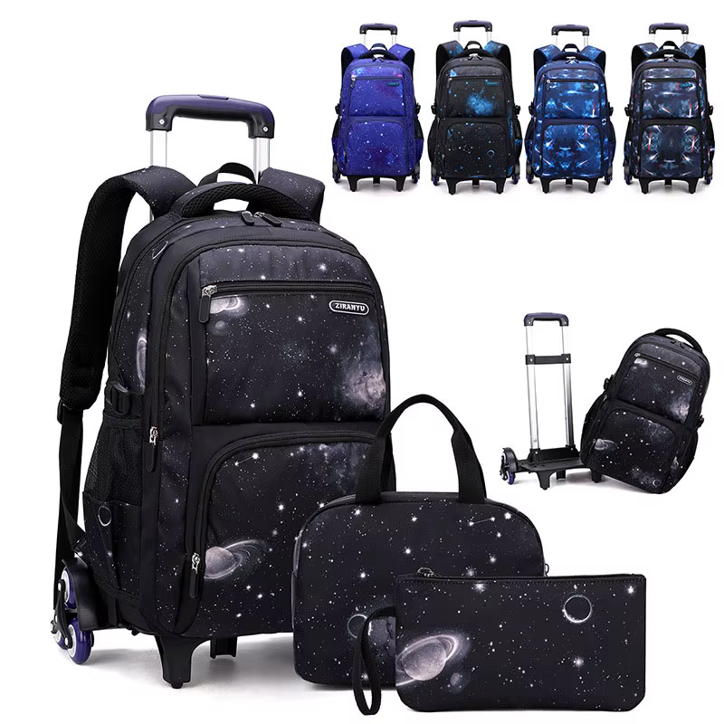 Avec boîte à déjeuner chariot sacs d'école sac à dos roulant pour garçons sac à roulettes bagage à main pour enfants