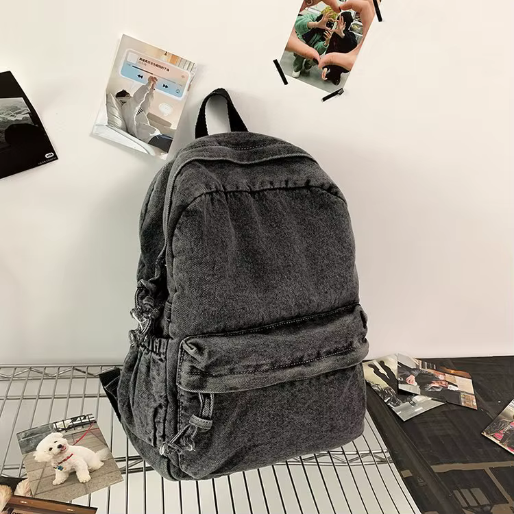 Sac à dos en jean délavé style rétro pour étudiants