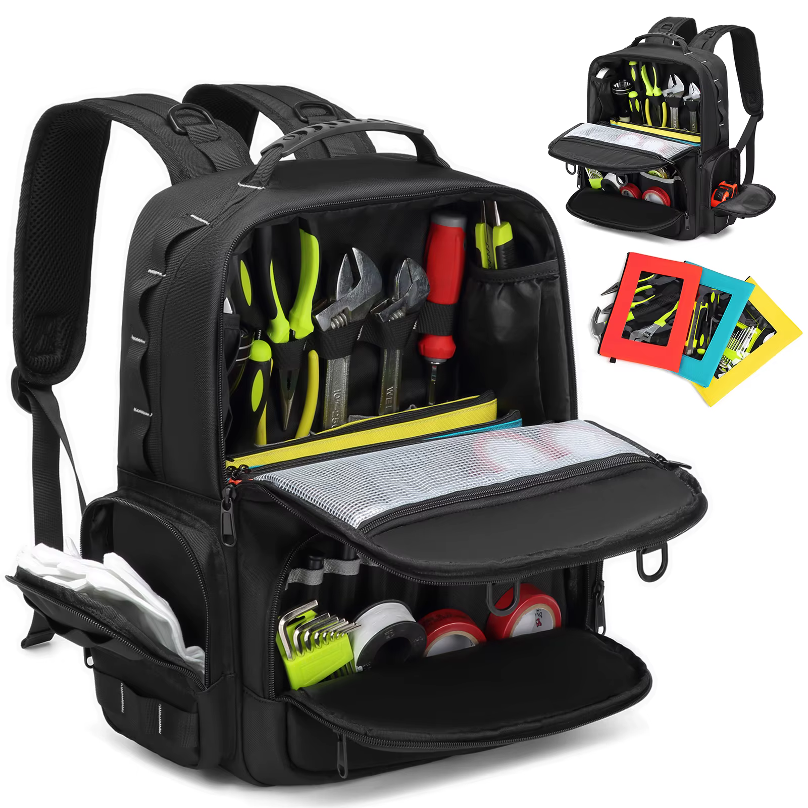DGEVTool sac à dos robuste pour hommes rangement d'outils avec 3 pochettes à outils organisateur électricien plombier