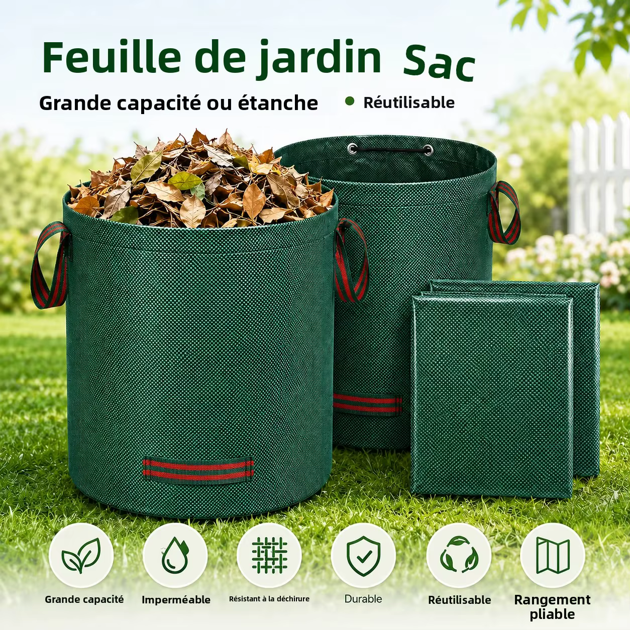 Sac à feuilles de jardin grande capacité réutilisable en PP tissé