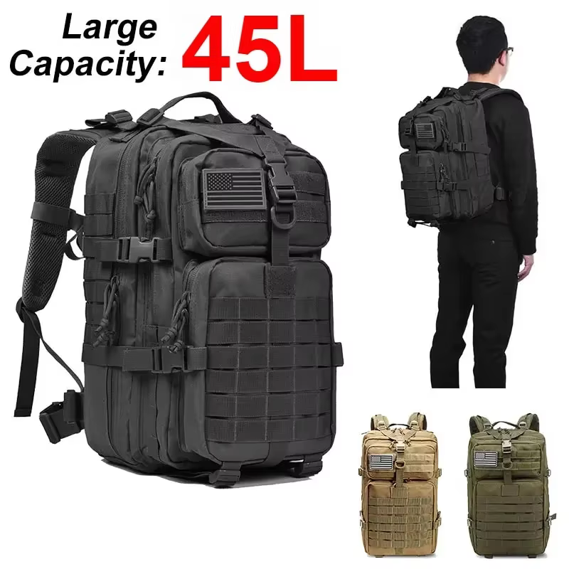 Sac à dos tactique pour hommes 45L grande capacité 3P Softback étanche Bug Out sac Molle sac à dos d'assaut pour randonnée chasse