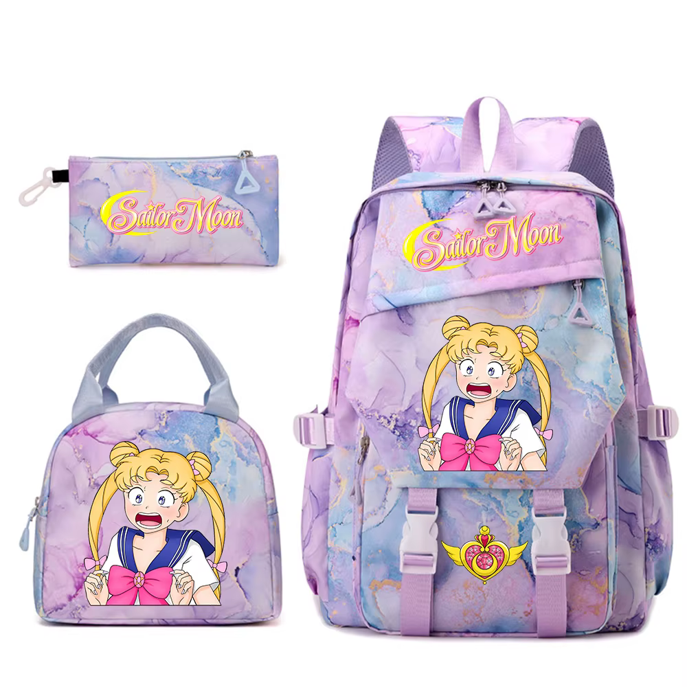 Ensemble de sacs à dos scolaires Sailor Moon Anime 3 pièces pour filles avec sac à lunch