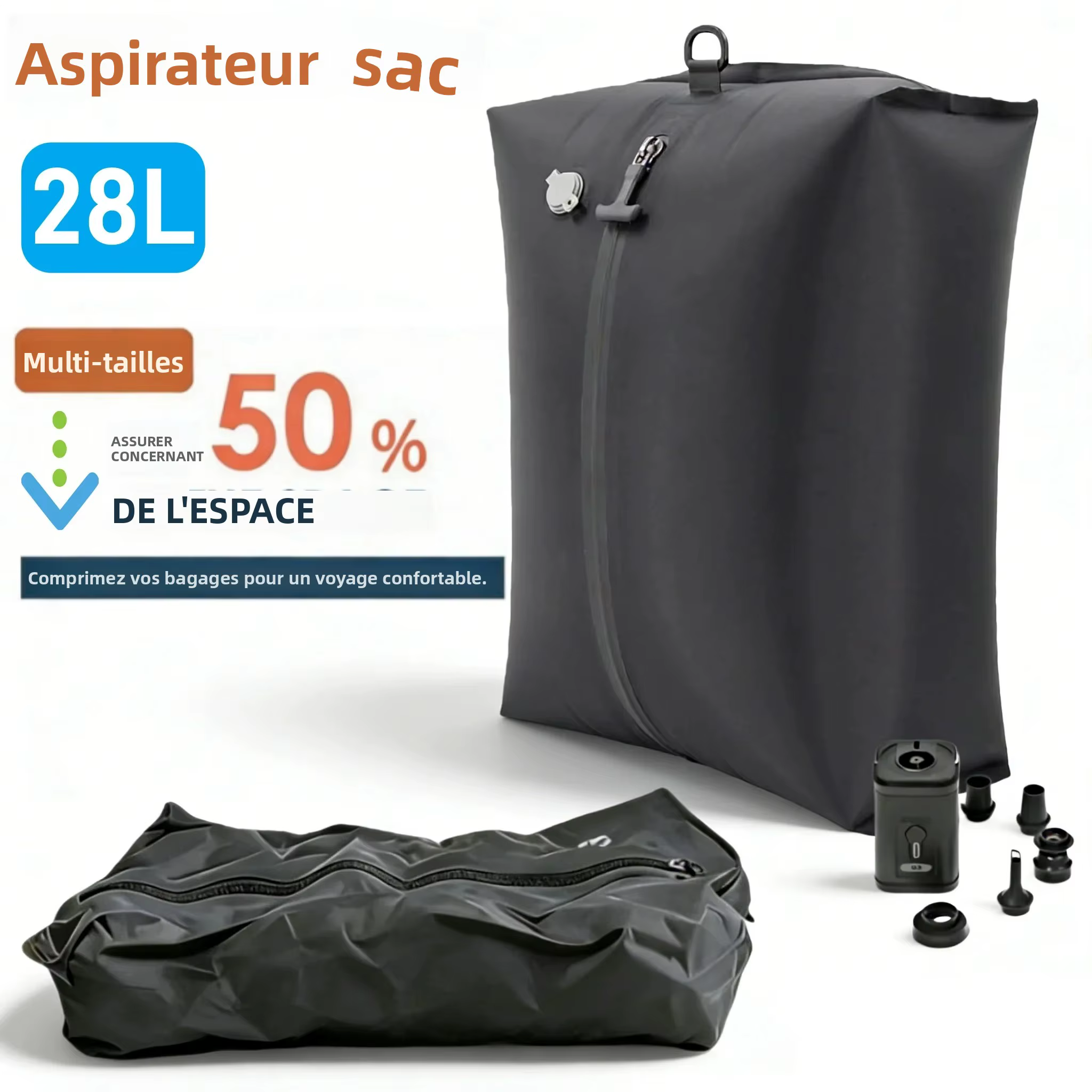 Sac de compression sous vide Ryanair 28L avec pompe électrique