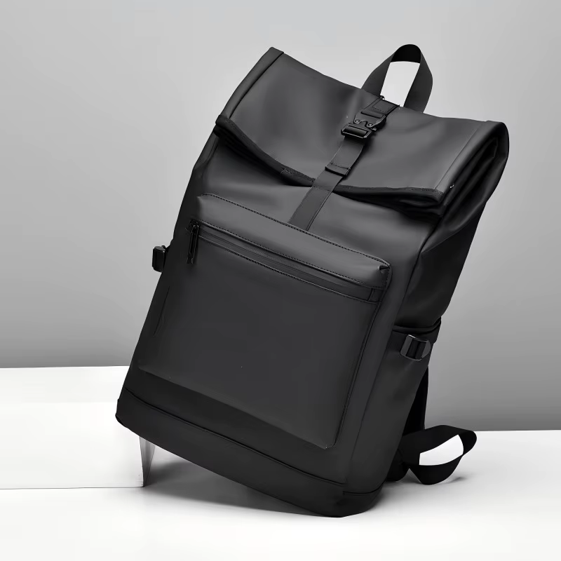 Sac à dos de grande capacité – Sac de voyage et de banlieue élégant noir uni avec bretelles réglables