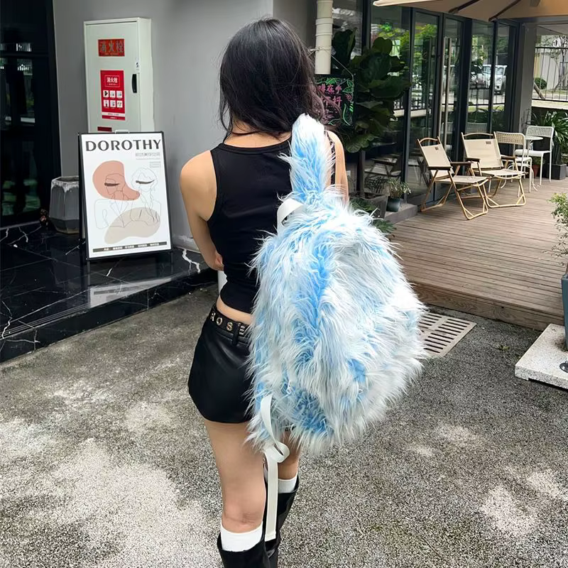 Sac à Dos en Peluche Blanc et Bleu pour Homme et Femme