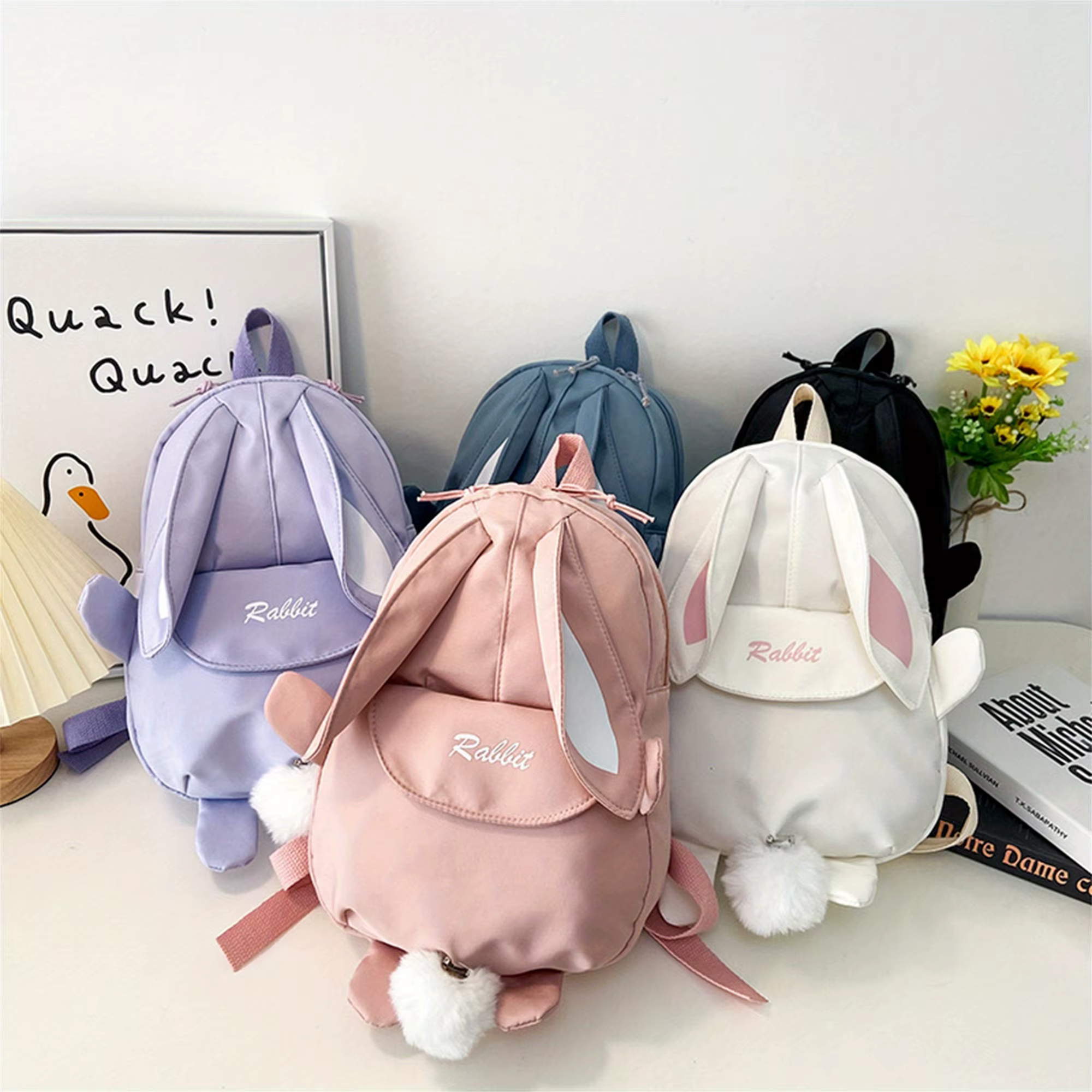 Fille lapin oreille sac à dos cartable décontracté étanche grande capacité école sac à dos lisse fermeture éclair solide adolescents voyage et cadeaux