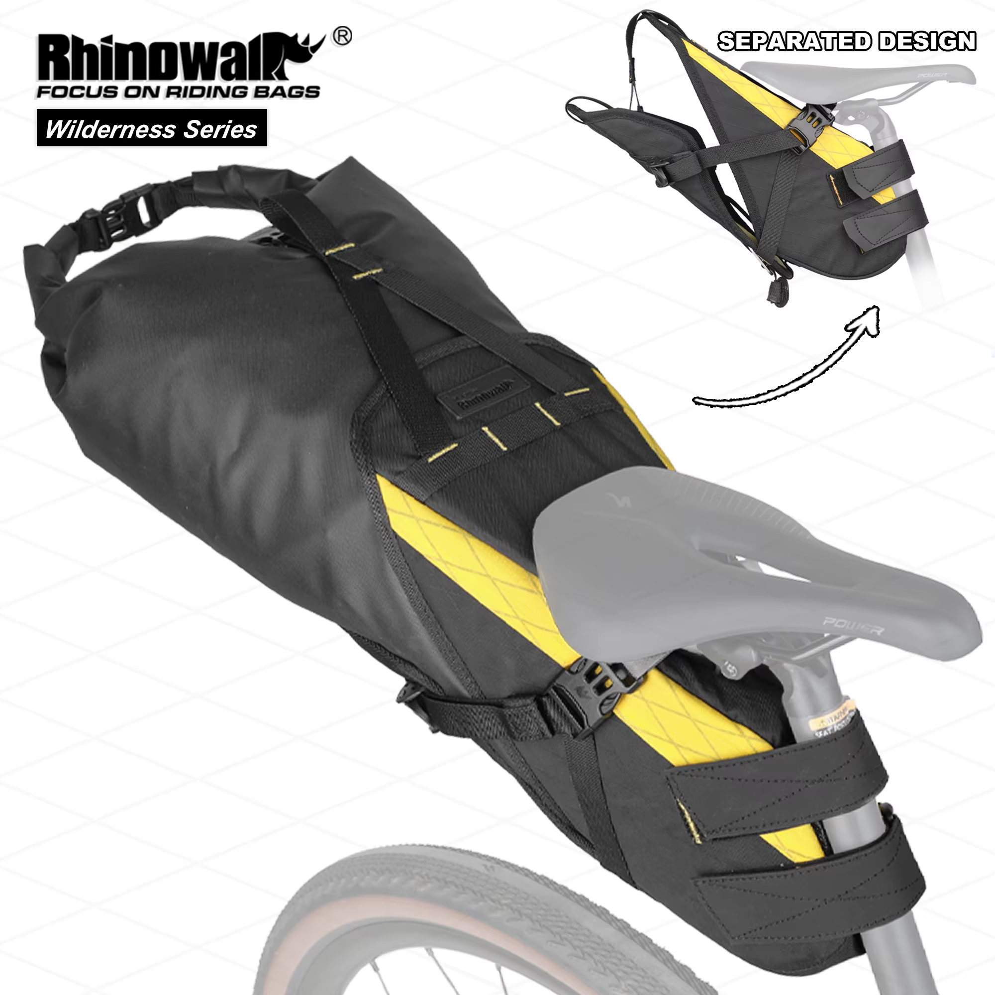 Rhinowalk sac de selle de vélo Stable pas secouant 14L grande capacité sac sec amovible étanche pour vtt route gravier