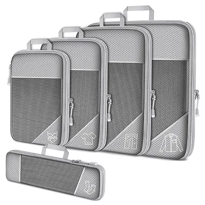 5 pièces organisateur de voyage sac ensemble vêtements Cubes de Compression pour avion