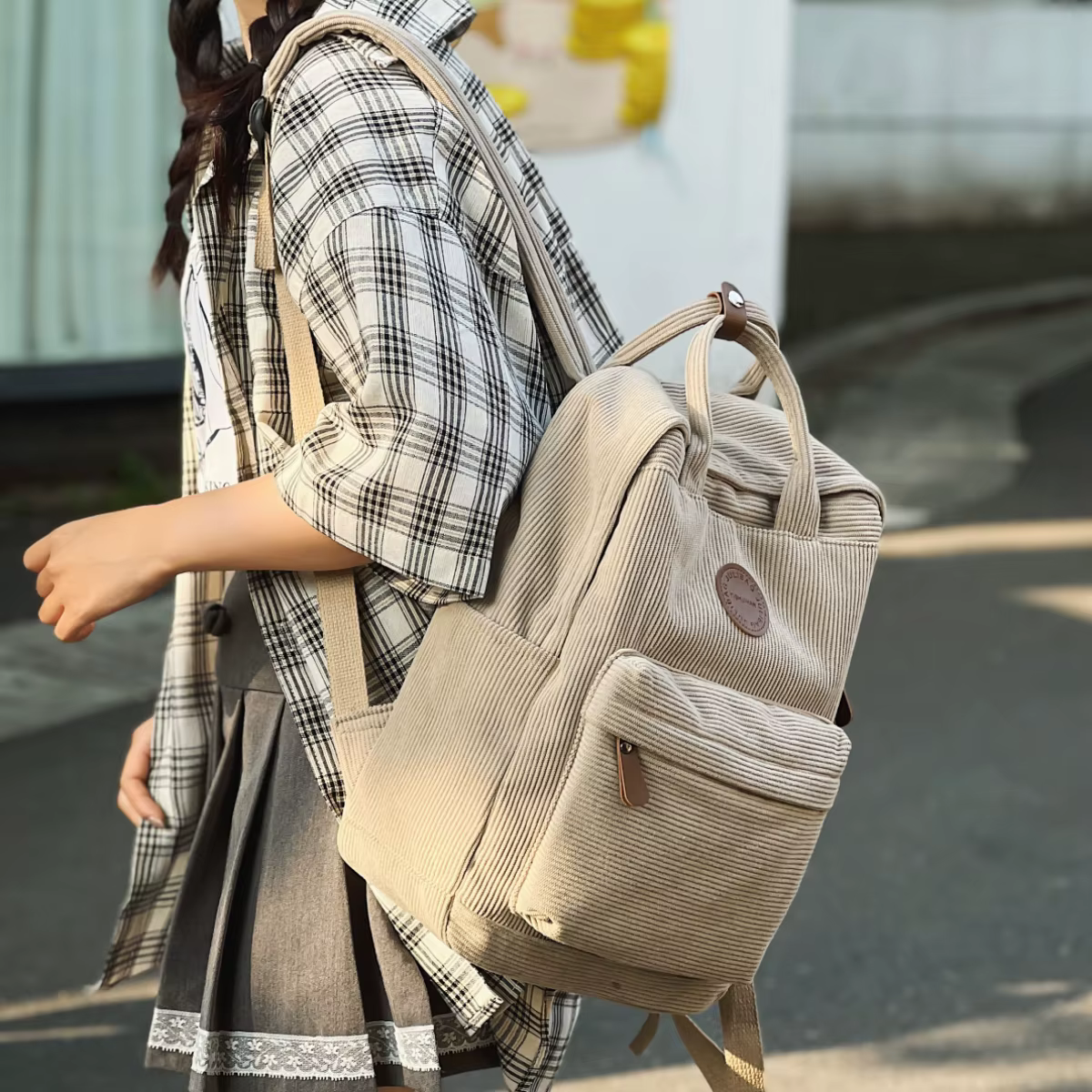 Cartable en velours côtelé étudiant du secondaire