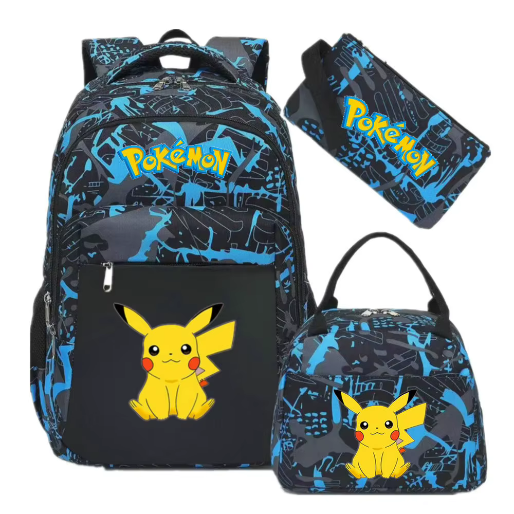 Sac à dos camouflage Pikachu tendance avec sac à déjeuner pour adolescents