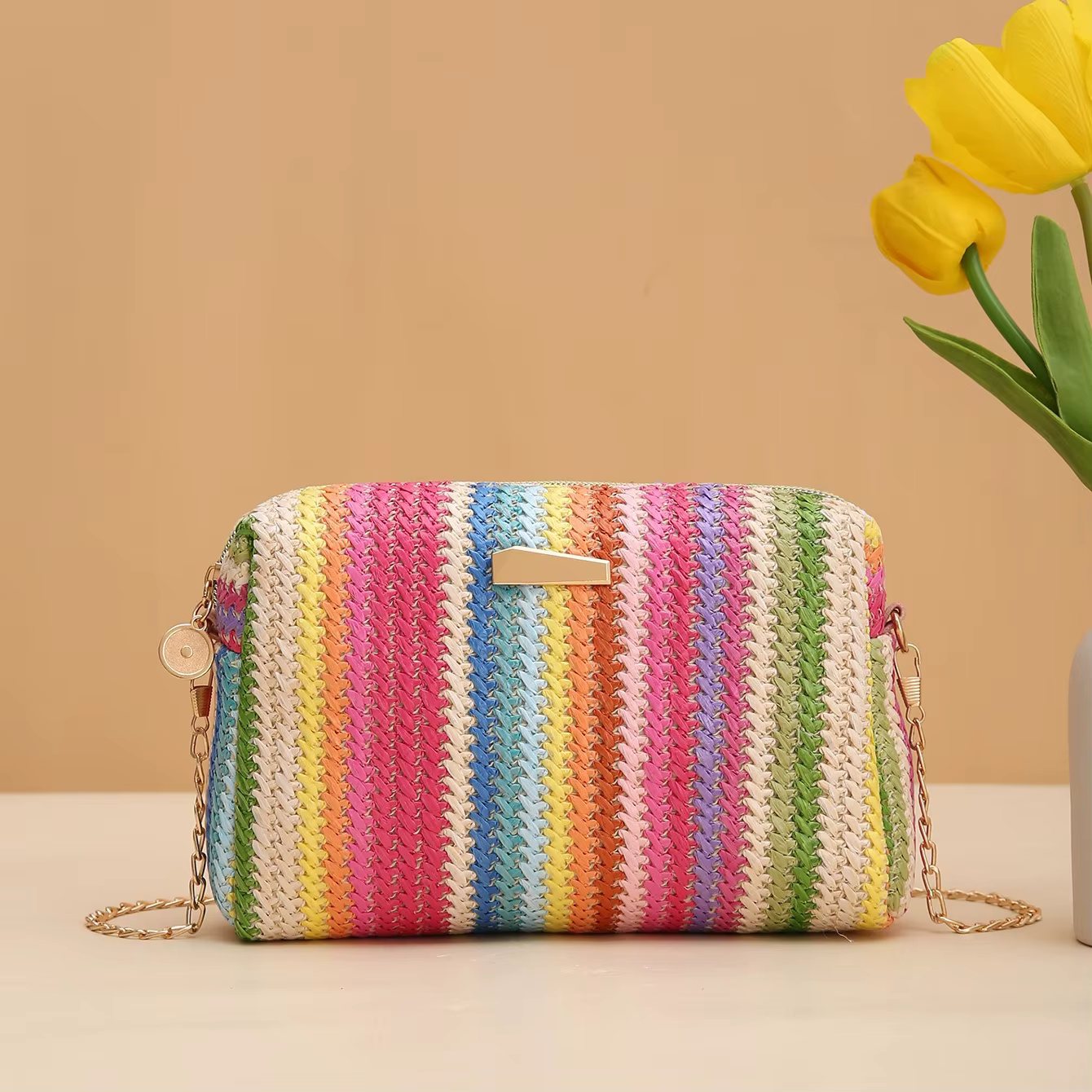 Sac arc-en-ciel tissé coloré pour fille