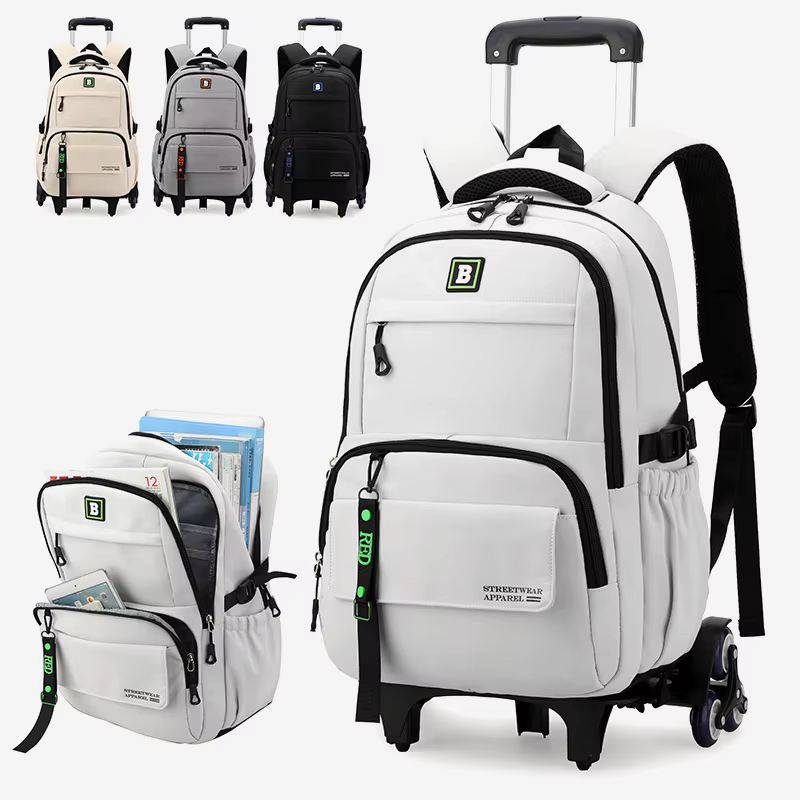 Sac d'école avec roulettes sac à dos roulant pour garçon enfants étudiant sac à dos