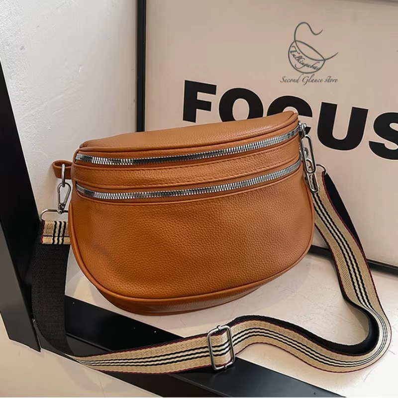 Élégant couleur unie en cuir PU Fanny Packs pour femmes Double fermetures éclair conception taille sac femme