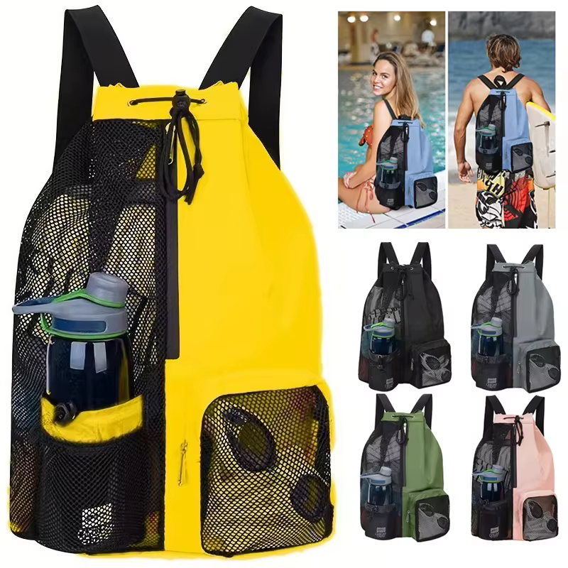 Sac à dos de moto multi-poches en maille avec cordon de serrage et sac intérieur imperméable